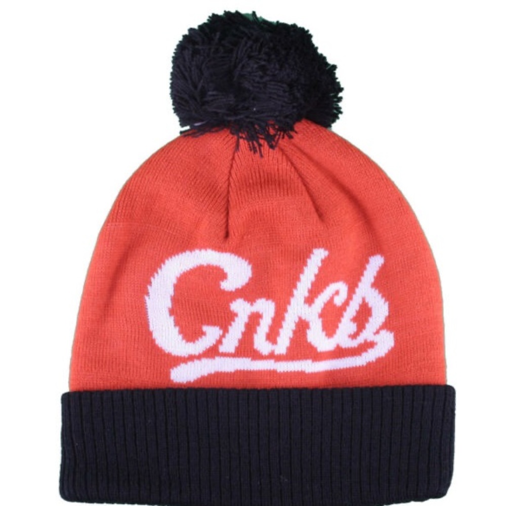 Crooks & Castles Orange Black Pom Beanie 100% ACRYLIC🧡🖤🏰